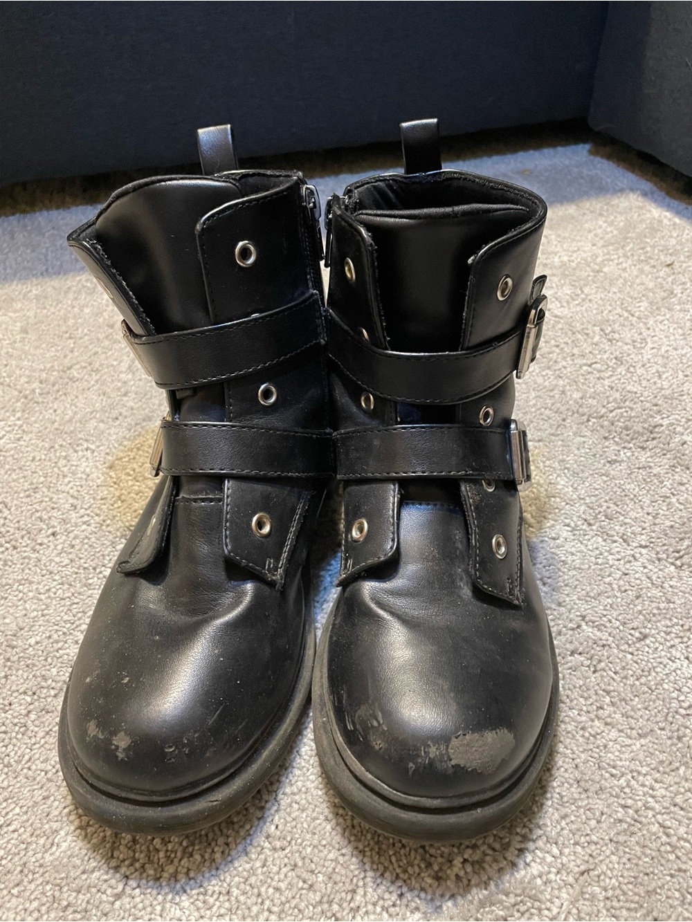 Kids Black Strap Boots with Buckle Detail